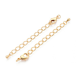 Настоящее золото 18K Латунный удлинитель цепи, с застежками и цепями для бордюров, без кадмия, без никеля и без свинца, реальный 18 k позолоченный, 65~70 мм