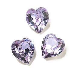 Фиолетовый Стеклянные стразы кабошоны, плоская задняя и задняя, граненые, сердце, фиолетовые, 6.5x6x4 мм