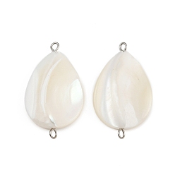 Нержавеющая Сталь Цвет Подвески-капельки из натуральных ракушек, с 304 двойными петлями из нержавеющей стали, цвет морской раковины, цвет нержавеющей стали, 30~32x18~18.5x3.5~4.5 мм, отверстие : 1.6~2.5 мм