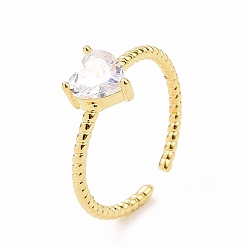 Настоящее золото 18K Открытое кольцо-манжета в форме сердца из прозрачного кубического циркония, латунное кольцо-солитер для женщин, реальный 18 k позолоченный, размер США 6 (16.5 мм)