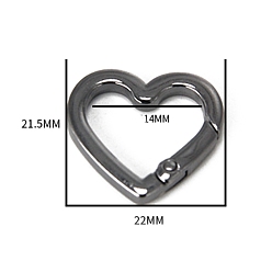 Черный Цвет Металла Легкосплавные пружинные кольца, сердце, металлический черный , 21.5x22x3.3 мм, отверстие : 14 мм