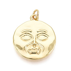 Настоящее золото 18K Латунные плоские круглые и лицевые подвески, реальный 18 k позолоченный, 22.5x19.5x2.5 мм, отверстие : 3.5 мм, Перейти кольцо: 5x0.5 мм, Внутренний диаметр: 3.5мм