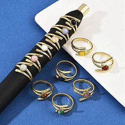 Другие 316 Кольца-манжеты из нержавеющей стали с натуральными смешанными драгоценными камнями, ионное покрытие (ip), реальный 18 k позолоченный, пайки, 14.5 мм, внутренний диаметр: 18.8 мм