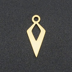 Золотой 201 подвески из нержавеющей стали из нержавеющей стали, для diy уф смолы, эпоксидная смола, Прессованные цветочные украшения, ромб, лазерная резка, золотые, 15x6.5x1 мм, отверстие : 1.6 мм