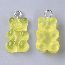 Champagne Yellow Resin Pendants, with Platinum Tone Iron Loop, Imitation Food, Bear, Champagne Yellow, 20.5~22.5x11.5x7mm, Hole: 2mm