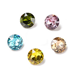 Mixed Color K9 Glass Rhinestone Cabochons, Pointed Back & Back Plated, Flat Round, Mixed Color, 8x4.5mm