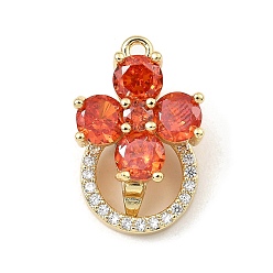 Golden Brass with Cubic Zirconia Fold Over Clasps, Round Ring with Flower, Golden, Flower: 19x12.5x11mm, Hole: 1.4mm, Round Ring: 12x3mm, Hole: 1mm, 9mm inner diameter