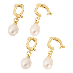 Золотой 4шт. подвеска из натурального пресноводного жемчуга, с латунной фурнитурой , овальные, золотые, 17 мм, 4 шт / комплект