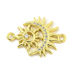 Настоящее золото 18K Покрытие стойки латунь микро-паве кубический цирконий луна с солнечными звеньями, долговечный, без кадмия и без свинца, реальный 18 k позолоченный, 15x21x3 мм, отверстие : 1.5 мм