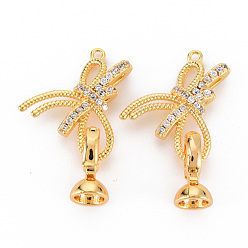 Настоящее золото 18K Латунное микропейв, прозрачный кубический цирконий, складные застежки, без никеля , бантом, реальный 18 k позолоченный, 22x18x4 мм, отверстие : 1.2 мм, застежка : 13x6.5x7 mm, внутренний диаметр: 5 мм