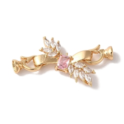 Бледно-Розовый Латунные микро проложить кубического циркония раз за застежками, без никеля , со стеклом, лист, розовый жемчуг, 48 мм, отверстия : 7.5x3.5 mm и 9x3.3 мм