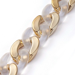 Clear Handmade Golden Plated CCB Plastic & Transparent Acrylic Cuban Link Chains, Twisted Chains, for Jewelry Making, Clear, Link: 29~30x21x6mm, 39.37 inch(1m)/strand