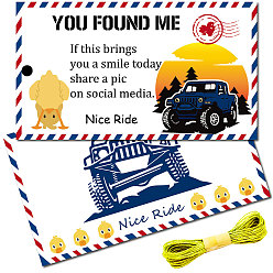 Автомобиль Бумажная карточка, поздравительная открытка, открытка с благодарностью, прямоугольник с космической уткой и словом "приятная поездка", с джутовым шпагатом, автомобиль, 87.5x50 мм, 50 шт / комплект