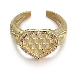 Золотой Манжеты из латуни mirco pave с прозрачным кубическим цирконием, сердце, золотые, внутренний диаметр: 15~20 мм