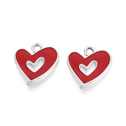(123L) Белый крем непрозрачный блеск Подвески из эмали и сплава, шарма сердца, платина, огнеупорный кирпич, 16x15x2 мм, отверстие : 1.8~2 мм