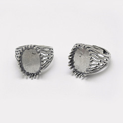 Античное Серебро Регулируемые Таиланд 925 оправы для колец-солитеров из стерлингового серебра, Компоненты палец кольцо, овальные, античное серебро, лоток : 18x13 мм, 19 мм