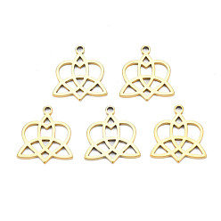 Real 18K Gold Plated Ion Plating(IP) 201 Stainless Steel Pendants, Heart with Trinity Knot, Nickel Free, Real 18K Gold Plated, 21x18.5x1.5mm, Hole: 2mm