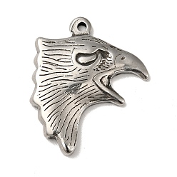 Antique Silver 304 Stainless Steel Pendants, Eagle Head Charms, Antique Silver, 29x24x4mm, Hole: 1.6mm