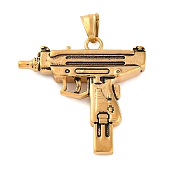 Античное Золото 304 подвески из нержавеющей стали, талисман пистолет-пулемет, античное золото , 41x42x7 мм, отверстие : 5x9 мм