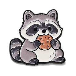 Серый Милые эмалированные значки с енотом, поедающим печенье, Покраска черных металлических значков для рюкзаков и одежды, серые, 33x32 мм