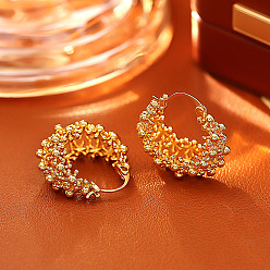 Golden Brass Earrings, Hoop Earrings, Snowflake, Golden, 22x22mm