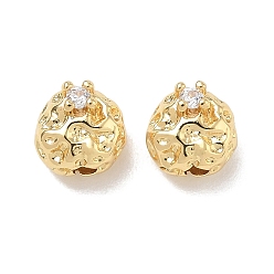 Plaqué 18K Or Véritable Laiton micro pavé de perles de zircone cubique claires, rond martelé, réel 18 k plaqué or, 7x7.5x6.5mm, Trou: 1.6mm