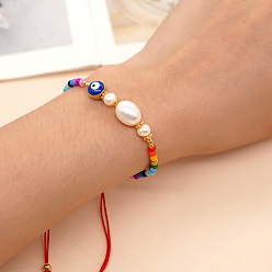 Разноцветный Браслеты из плетеных бусин в богемном стиле, выполненные из стекла, латуни и пластика с имитацией жемчуга, для женщин., злые глаза, красочный, 11.02 дюйм (28 см)