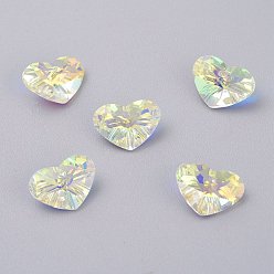 Crystal AB Glass Rhinestone Pendants, Faceted, Heart, Crystal AB, 8.5x12x5mm, Hole: 1.5mm