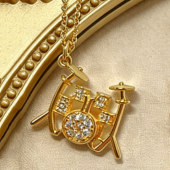Musical Instruments Music Theme Brass Pave Cubic Zirconia Pendant Necklaces for Women, Golden, Musical Instruments, 17.72 inch(45cm), Pendant: 18x21mm