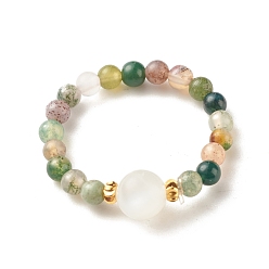 (RRHB277) Кристалл на подкладке из медово-бежевого цвета Круглое эластичное кольцо из натурального индийского агата с лунным камнем, украшения из драгоценных камней для женщин, размер США 8 (18.1 мм)