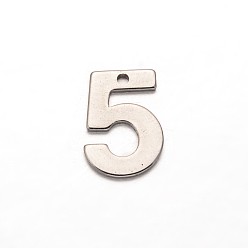 Number Anlaufgeschützte Zahl 201 Charms aus Edelstahl, num. 5, 11x7.5x0.8 mm, Bohrung: 1 mm