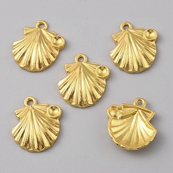 Golden Ocean Theme Alloy Pendant Cabochon Settings, Shell Shape, Golden, 20.5x18.5x3.5mm, Hole: 1.6mm, Tray: 4mm