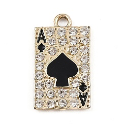 Золотой Подвески из эмали и сплава, со стразами, пиковый туз очарование, золотые, 22.5x12.5x2 мм, отверстие : 2 мм