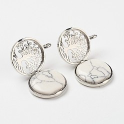 Говлит Синтетических подвески Говлит, С выводами медальона из медных рассеивателей, плоские круглые с деревом, 31x26x8 мм, отверстие : 4 мм