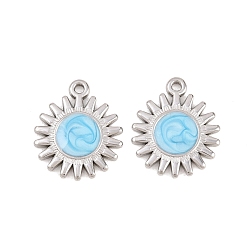 Светло-Голубой 304 нержавеющей стальной эмали подвески, солнечные чары, цвет нержавеющей стали, Небесно-голубой, 21x17.5x2.5 мм, отверстие : 1.6 мм