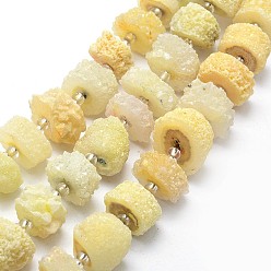 Caqui Claro Cuentas de cristal de cuarzo druzy natural hebras, cuarzo solar, teñido, pepitas, caqui claro, 12~26x6~17 mm, agujero: 1~2 mm, sobre 14~16 unidades / cadena, 7.9~8.3 pulgada (20~21 cm)