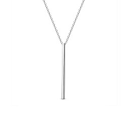 Platinum Classic Rhodium Plated 925 Sterling Silver Tube Bead Pendant Necklace, Platinum, 15.75 inch(40cm)
