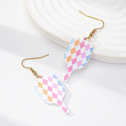 Разноцветный Акриловые серьги болтаться, ракетка для пиклбола с ромбовидным рисунком, золотые, спортивная тема, красочный, 55x19 мм