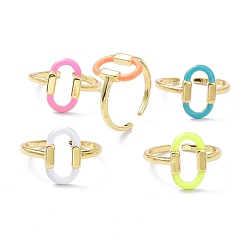 Mixed Color Brass Enamel Cuff Rings, Real 18K Gold Plated, Long-Lasting Plated, Oval, Mixed Color, US Size 7(17.3mm), 1.5mm