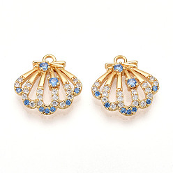 Настоящее золото 18K Латунные микро проложить кубического циркония прелести, формы раковины, реальный 18 k позолоченный, 14.5x14.5x4 мм, отверстие : 1.5 мм