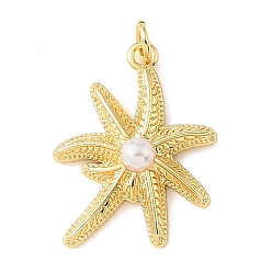 Chapado en Oro Real 18K Colgantes de perlas de latón y plástico ABS, encantos de la flor, chapado en rack, larga duración plateado, sin plomo y cadmio, real 18 k chapado en oro, 25x19x5 mm, agujero: 3.5 mm