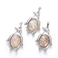 Сэнди Коричневый Подвески из раковины, с латунной фурнитурой , пингвин, платина, песчаный коричневый, 34~35x24~25x5~8 мм, отверстие : 8x5 мм