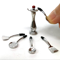 Платина Набор шумовки, лопаточки и полки из сплава, аксессуары для домашнего кукольного домика с микро-ландшафтом, притворяясь опорными украшениями, платина, 15x40 мм, 6 шт / комплект