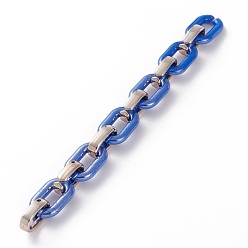Blau Handgefertigte undurchsichtige Acrylkabelketten, mit ccb Kunststoff-Schnellkupplungen, Blau, 31.5x19.5x5.5 mm, 24.5x15.5x6.5 mm, 39.37 inces(1m)/Strang