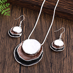 Кокосово-Коричневый Три плоских круглых ожерелья с подвесками из цинкового сплава и комплекты серег-подвесок, платина, кокосового коричневый, 420 мм