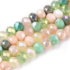 Разноцветный Стеклянные бусины с гальваническим покрытием , граненый(32 граненый), рондель, красочный, 5.5~6x5 мм, отверстие : 1 мм, около 87~89 шт / нитка, 16.93'~17.16' (43~44 см)
