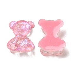 Pink Transparent Epoxy Resin Cabochons, with Glitter Powder, Bear, Pink, 22x17x8mm