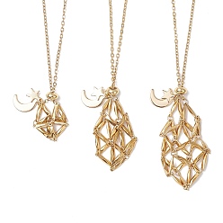 Золотой 3 шт. 3 стили 304 мешочек из нержавеющей стали для макраме, пустой держатель для камня, изготовление ожерелья, с латунной бисера, Луна и звезды, золотые, 17.72~29.53 дюйм (45~75 см)