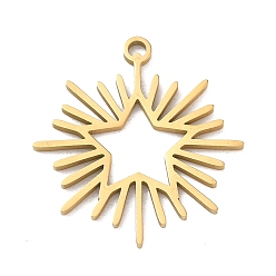 Plaqué 18K Or Véritable Pendentifs en acier inoxydable, breloques en forme d'étoile, placage ionique (ip), réel 304 k plaqué or, 18mm, Trou: 26x24x1.2mm