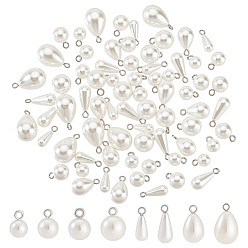 Платина 80шт 8 стили АБС-пластик подвески с имитацией жемчуга, с петлями из сплава, платина, 11.5~21.5x5.5~13 мм, отверстие : 1.8~3 мм, 10 шт / стиль